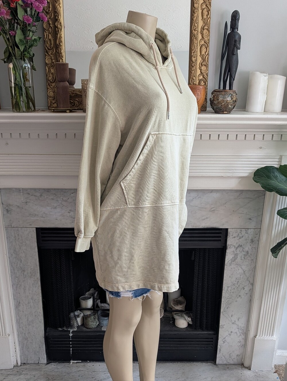 Avec Les Filles Green Oversized Hoodie Tunic Sweatshirt Front Slit Size Medium - Picture 6 of 8